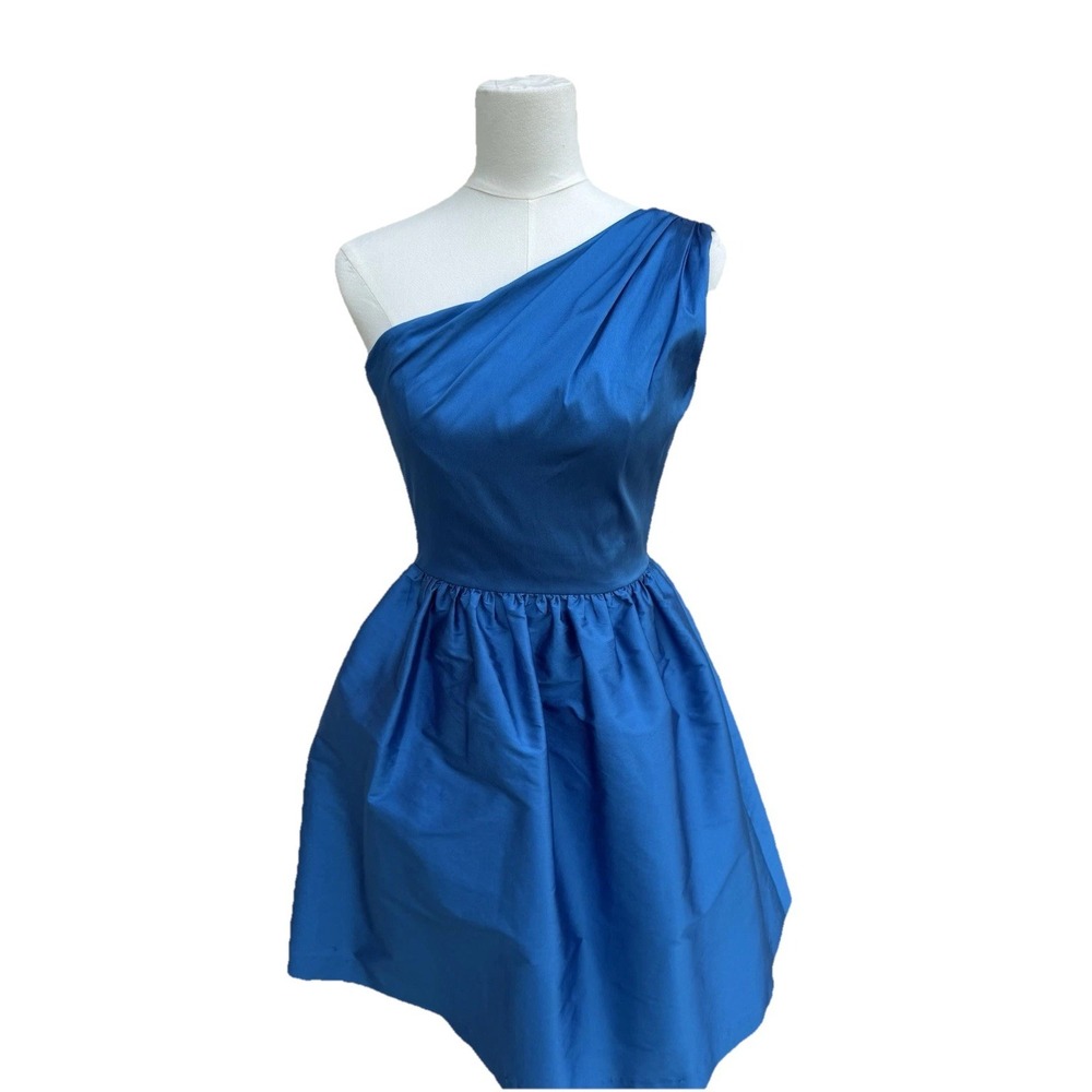 Alfred Sung Blue One Shoulder Cocktail Dress Womens 2 Fit Flare Wedding Prom